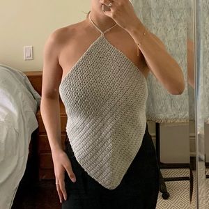 Kylie Top. Grey crochet halter top open-back